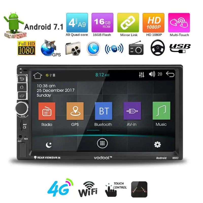 VODOOL 7in сенсорный экран 2Din Android Bluetooth Автомобильный gps навигатор MP5 плеер