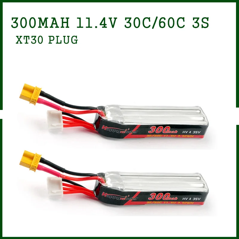 2 шт. Happymodel 300 мАч 11 4 в 30C/60C 3S XT30 разъем Lipo батарея для Mobula7 HD URUAV UR85 / UR85HD RC FPV гоночный