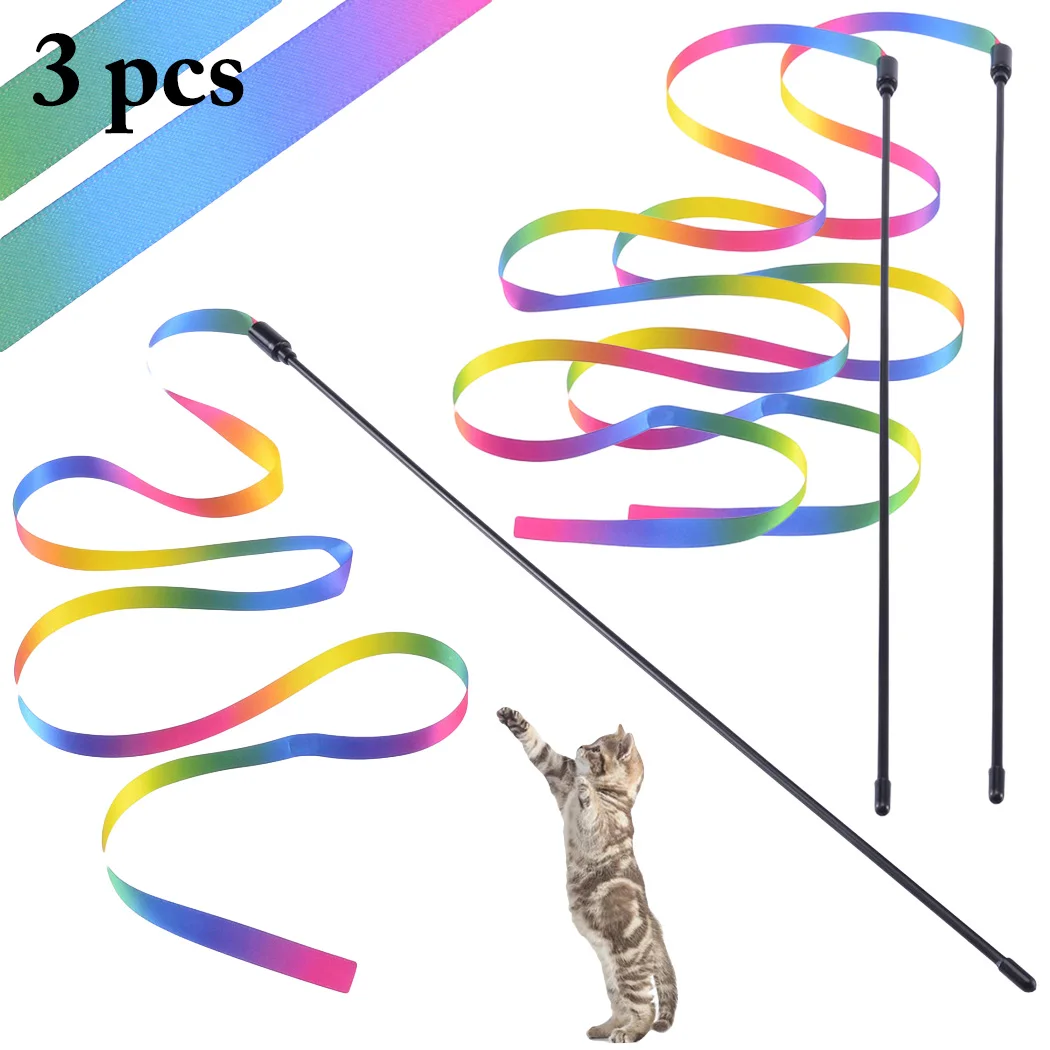 

Pet Interactive Toys 3PCS Cat Toys Cute Funny Colorful Rod Teaser Wand Plastic Pet Toys For Cats Interactive Stick Pet Supplies
