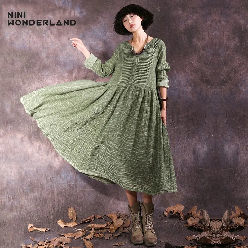 Женское винтажное длинное платье NINIWONDERLAND свободное хлопковое с v образным