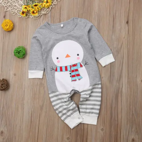 2018 Autumn Winter Newborn Baby Girls Boys Xmas Snowman Pattern Long Sleeve Romper Pants Jumpsuit Cotton Outfits Clothes 0-24M | Мать и