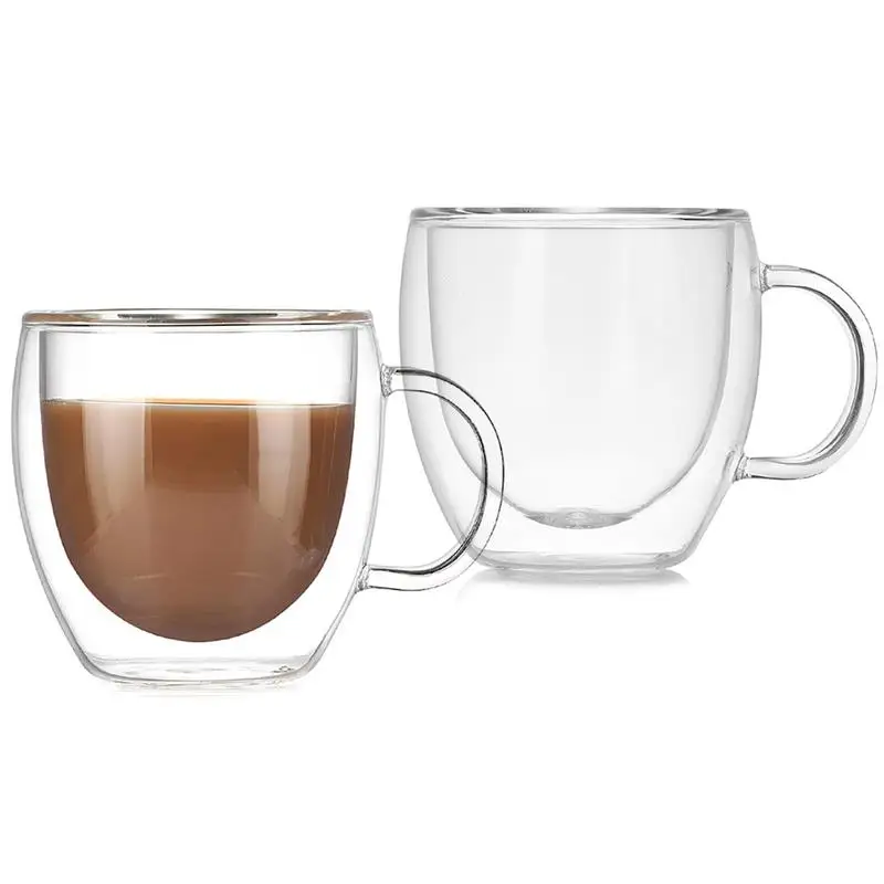 Taza de café de vidrio transparente de 5,1 oz, vaso creativo de doble pared para aislar té y café, resistente al calor, 2 uds.