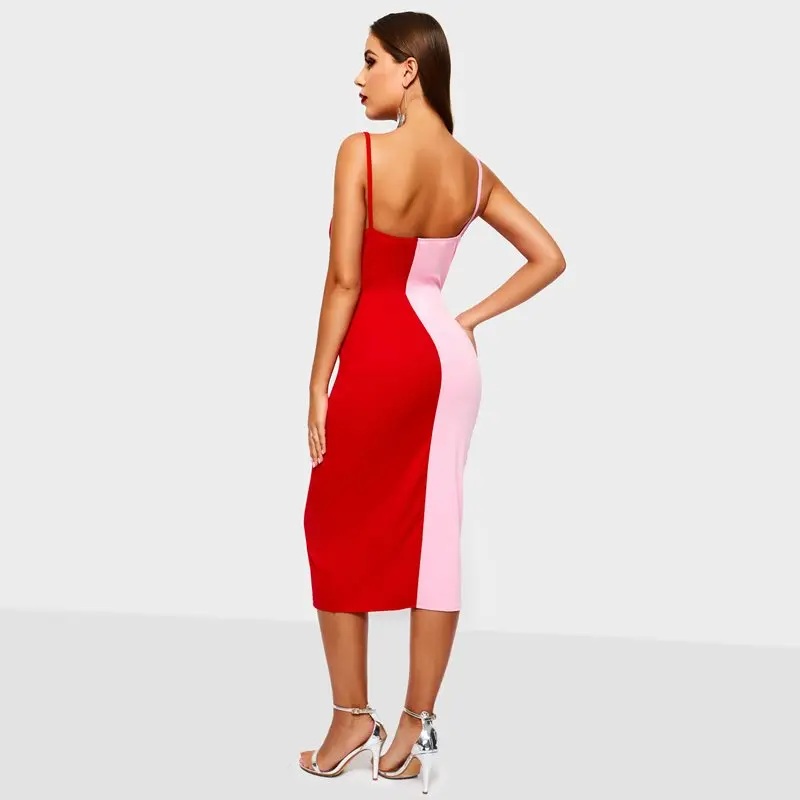 Для женщин Сексуальная ремень Bodycon платье Элегантный шик лоскутное розовый
