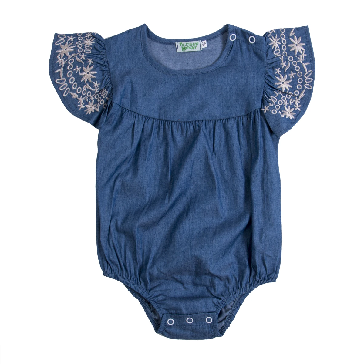 Боди джинсовое с круглым вырезом и коротким рукавом | Мать ребенок