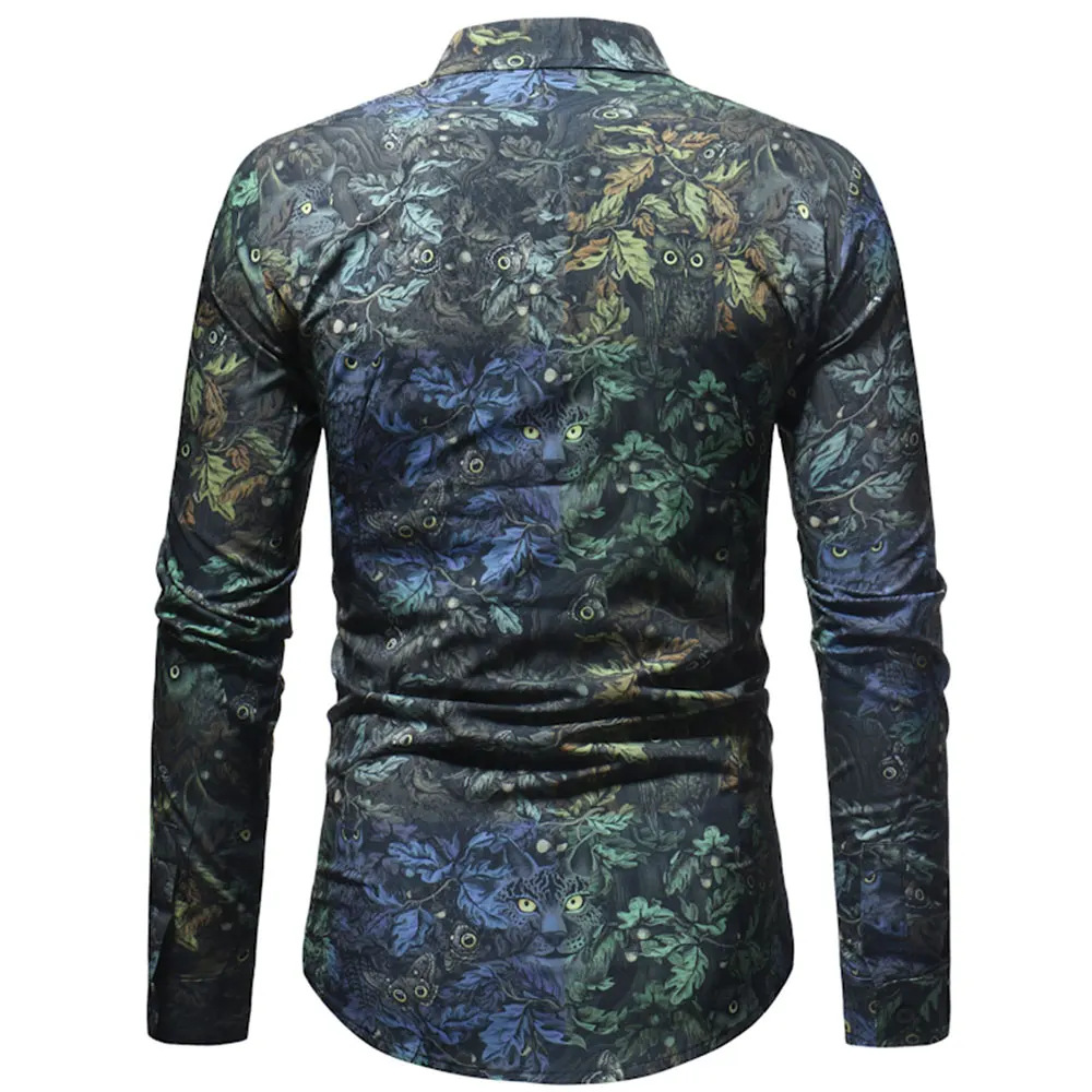 Модная весенняя повседневная мужская рубашка Slim Fit с цветочным принтом льняная