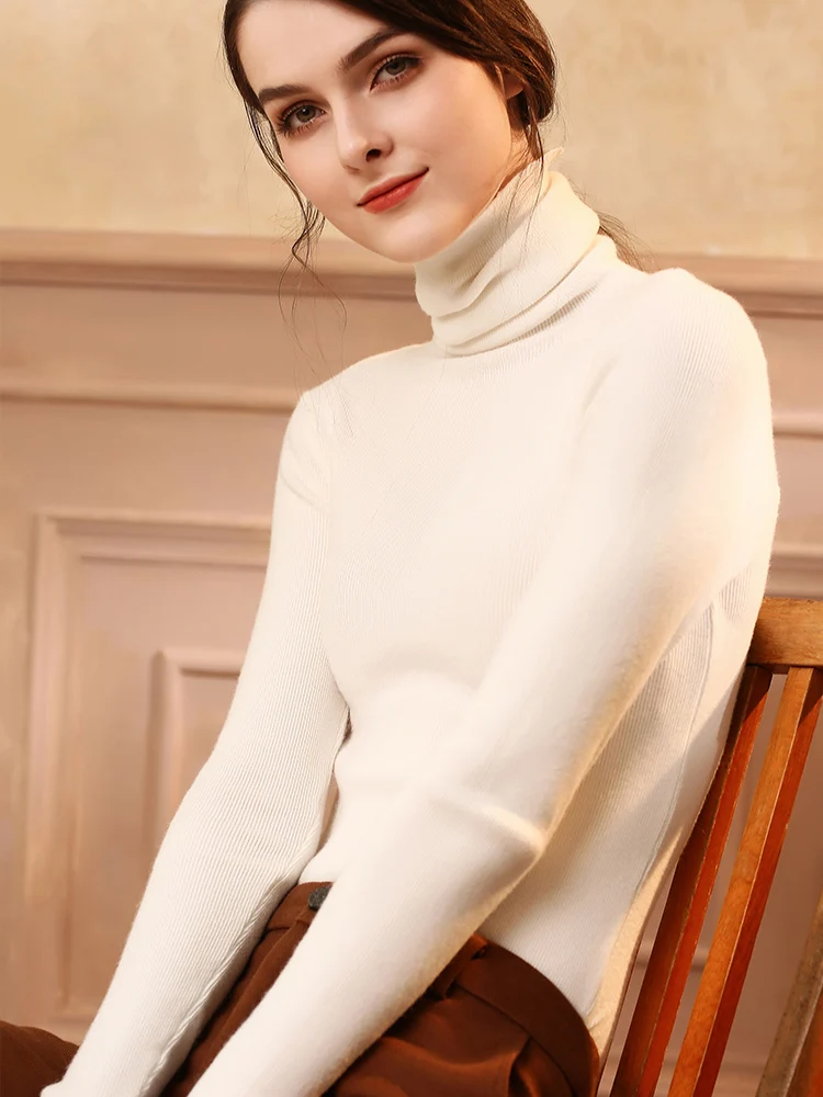 

2019 New Arrival Turtleneck Sweater Female Pullover Autumn and Winter Basic Thickening Slim Women's Cashmere Wool Blend Sweater