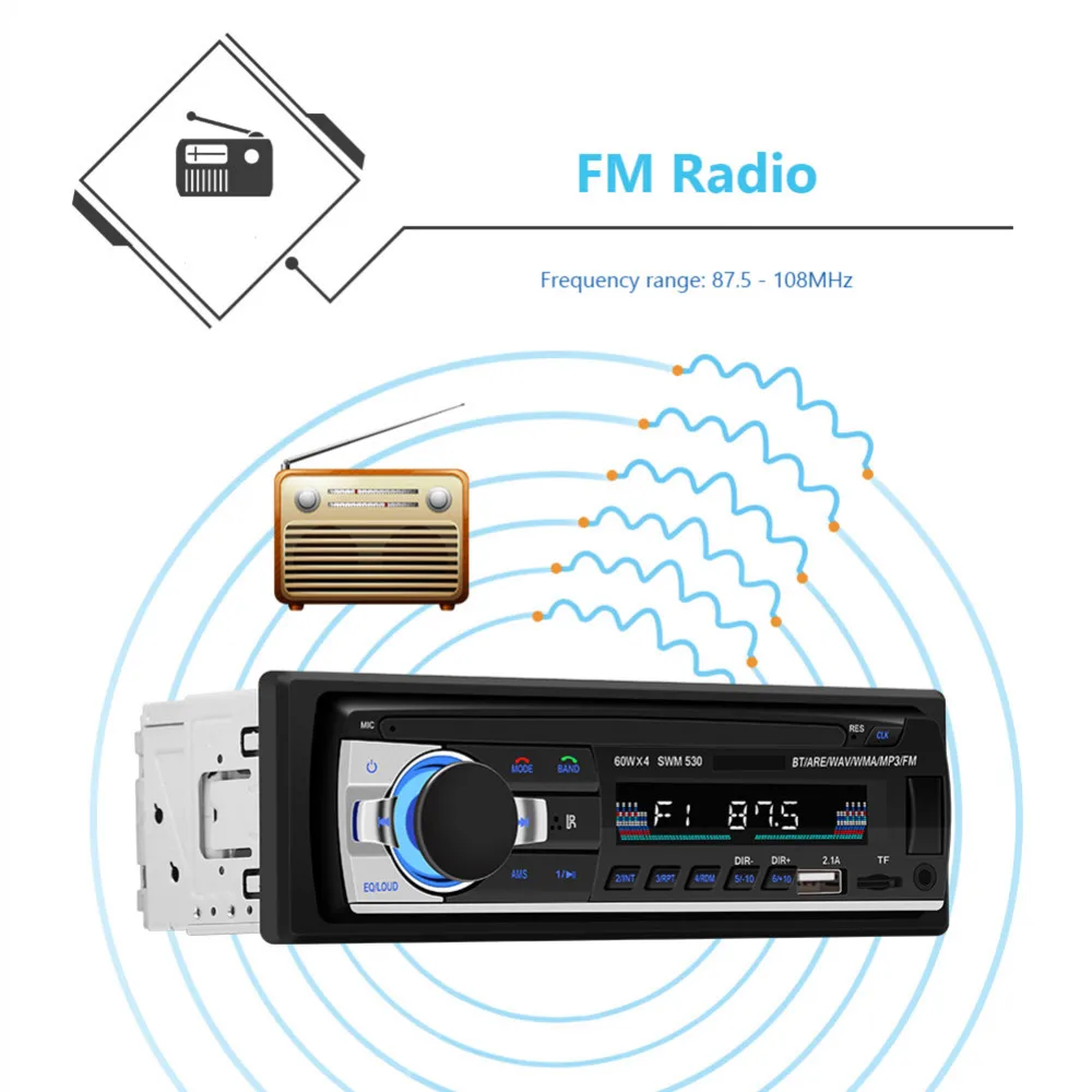 SWM-530 автомобильный MP3 мультимедийный плеер 1 Din Bluetooth FM радио EQ эффект usb зарядка