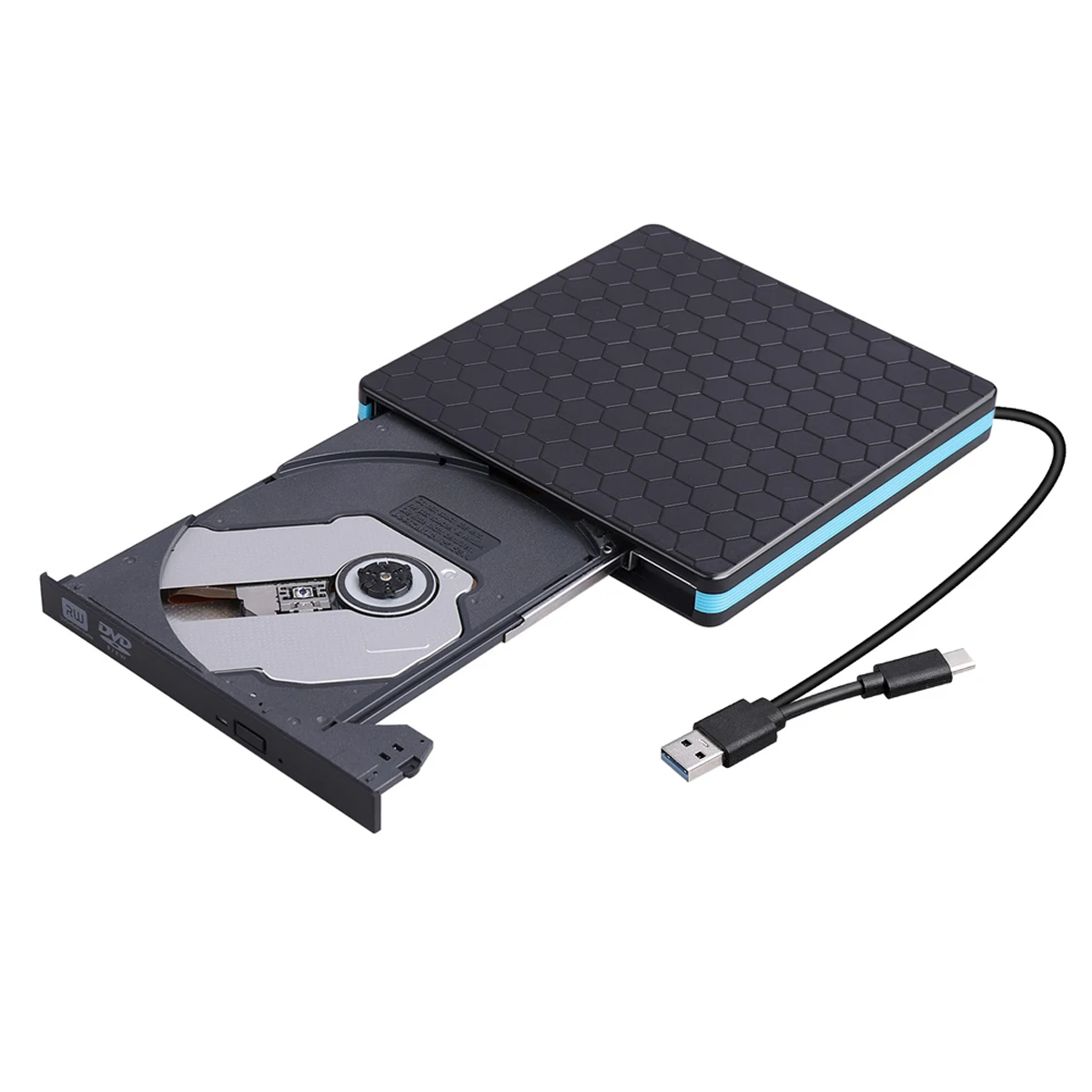 USB-C+USB3.0 2-In-1 DVD Drive External CD Superdrive DVD+/- RW Burner Optical Compatible With Appl |