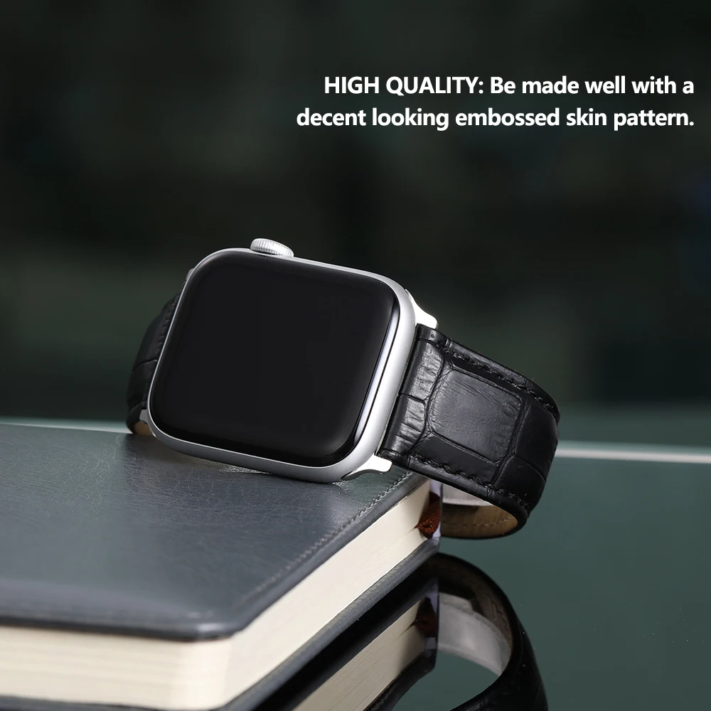 Кожаный ремешок для Apple Watch 44 мм 42 черный из аллигатора с пряжкой iWatch 38 серии 4 3 2