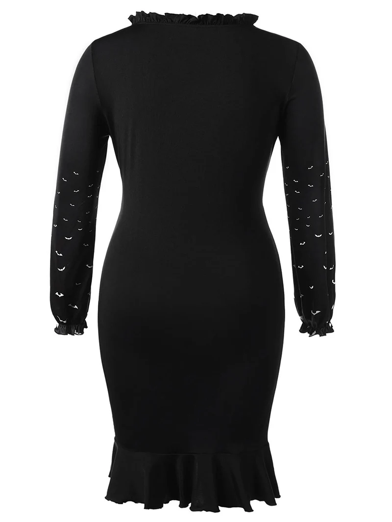 2019 плюс Размеры 5XL Винтаж летучая мышь с длинными рукавами принтом Bodycon Платья для