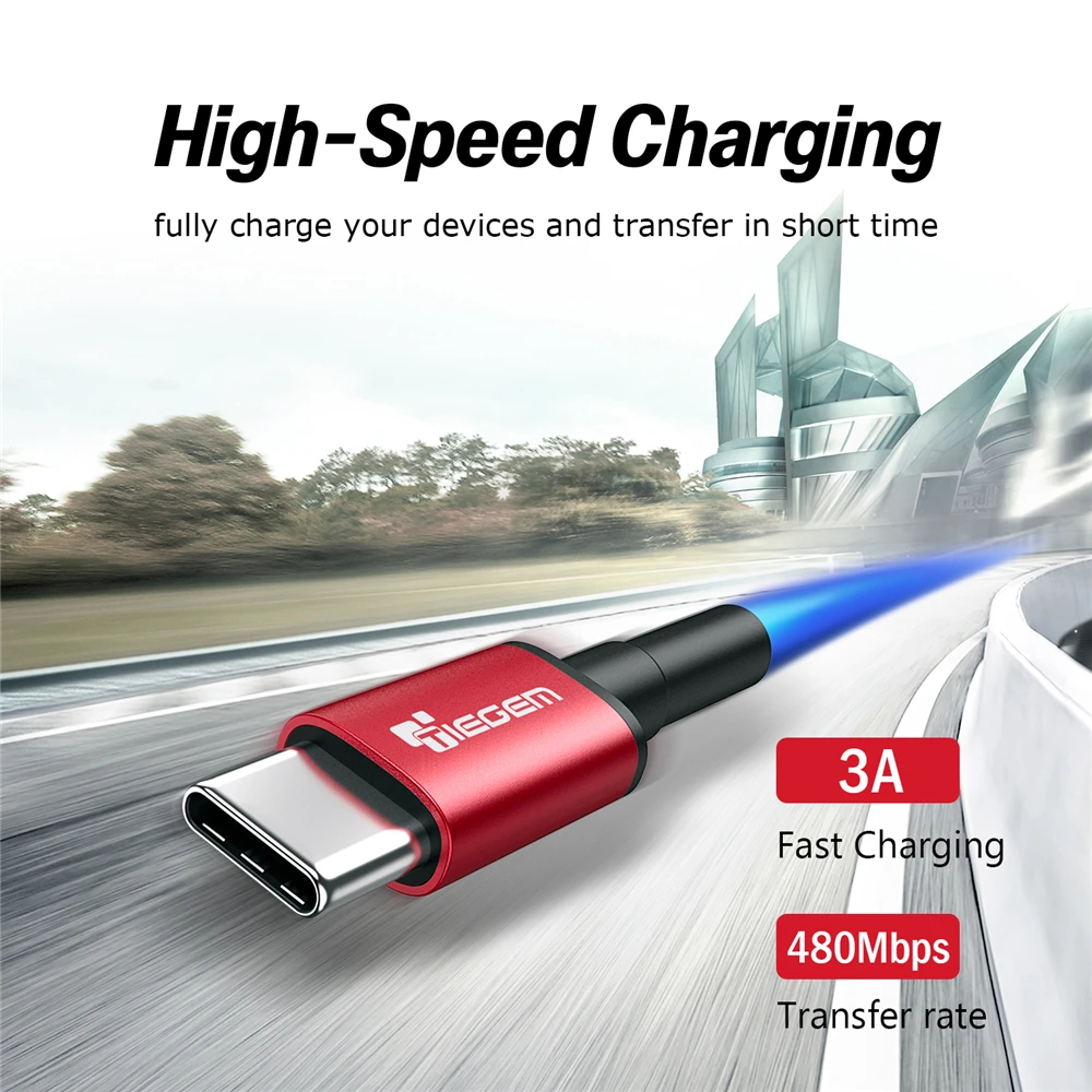 Нейлоновый usb кабель Tiegem 3A Type C для Samsung Galaxy S9 S8 быстрой зарядки и передачи данных