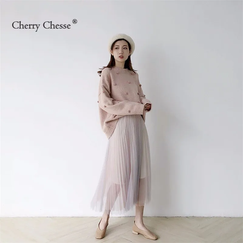 Cherry изящество Милая женская сетчатая юбка пэчворк однотонная Империя низ