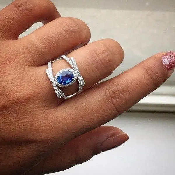 

Vintage Gem Blue Party Cross Ring Wedding Band Jewelry Bridesmaid Gift Luxury