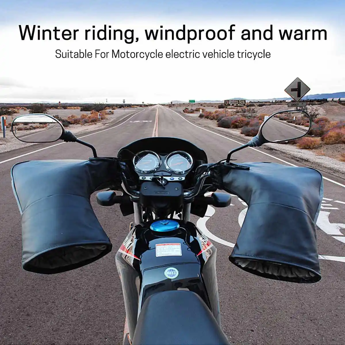 

Pair Leather Motorbike Scooter Handlebar Gloves Waterproof Bike Handle Bar Gloves Hand Fur Muffs Glove Mitts Winter Warm