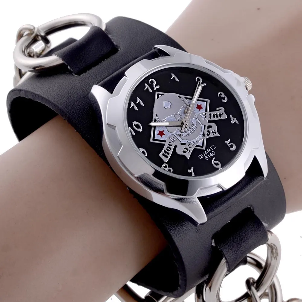 Часы мужские в стиле панк ретро с широким ремешком часы кожаный браслет