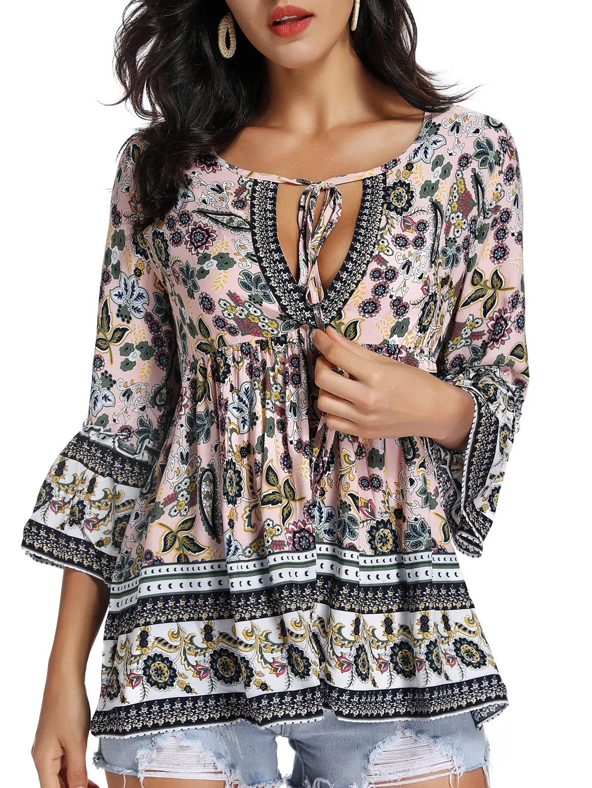 Женские блузки Joineles с цветочным принтом летняя блузка круглым вырезом и рукавом