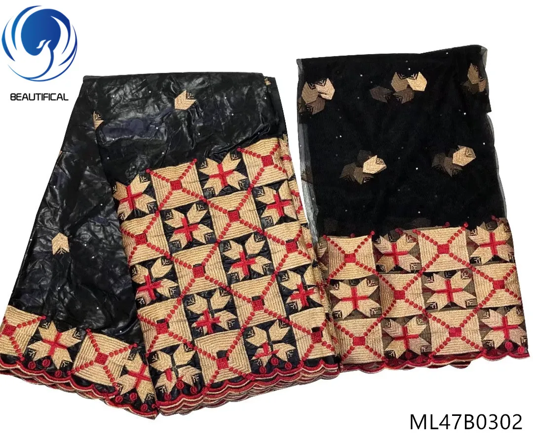 

BEAUTIFICAL bazinafricain 2019 embroidery 5 yards + 2 yards fabric ML47B03