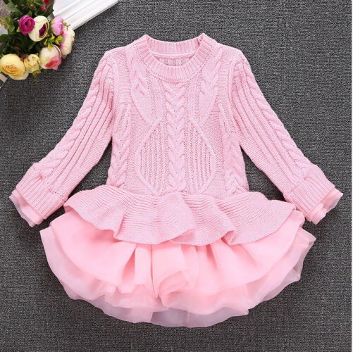Pudcoco Xmas Girl Knitted Sweater Dress Toddler Baby Winter Pullover Crochet Top Clothes Long Sleeve Princess Tutu | Детская одежда и