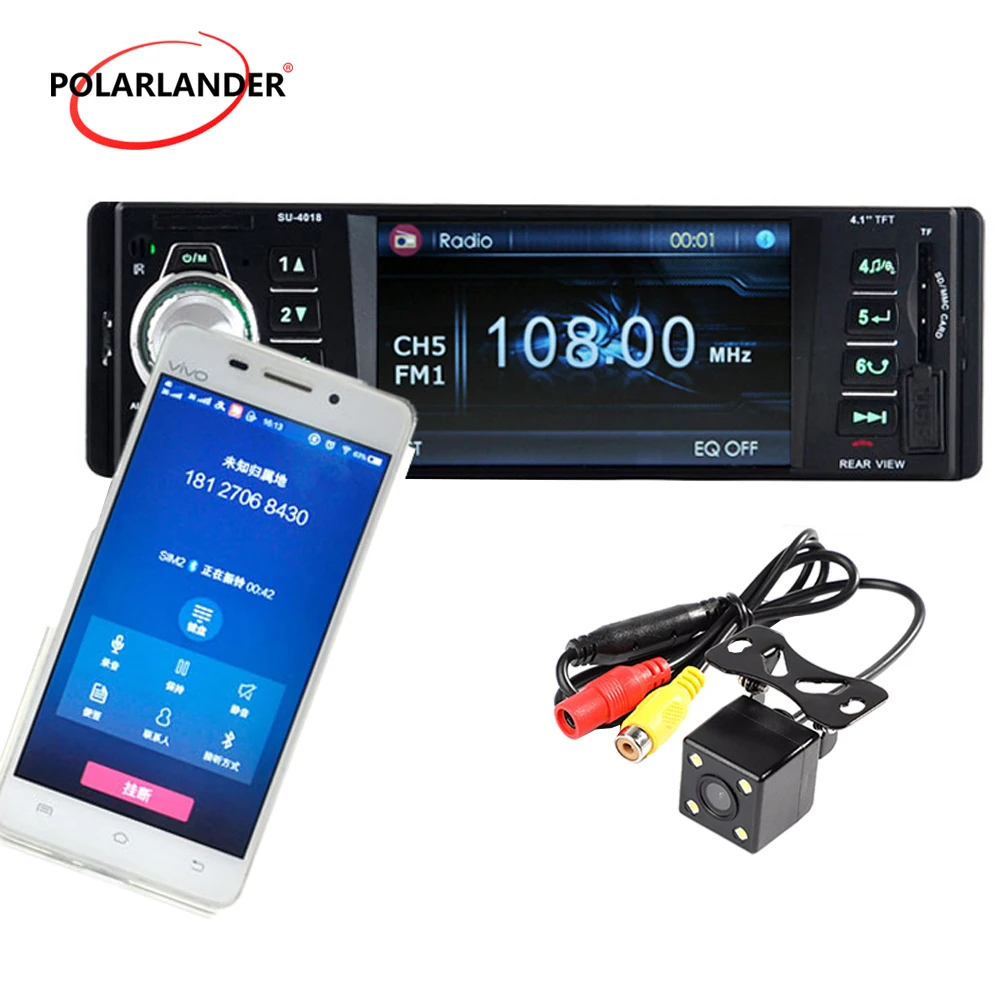 

With Camera 1 Din Car Radio Stereo MP4 Bluetooth Remote Control AUX USB TFT SD MMC AM FM EQ Rearview Parking 5 Languages