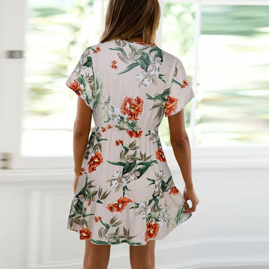 Для женщин Дамы v образным вырезом Boho Цветочный летний сарафан дамы Повседневное