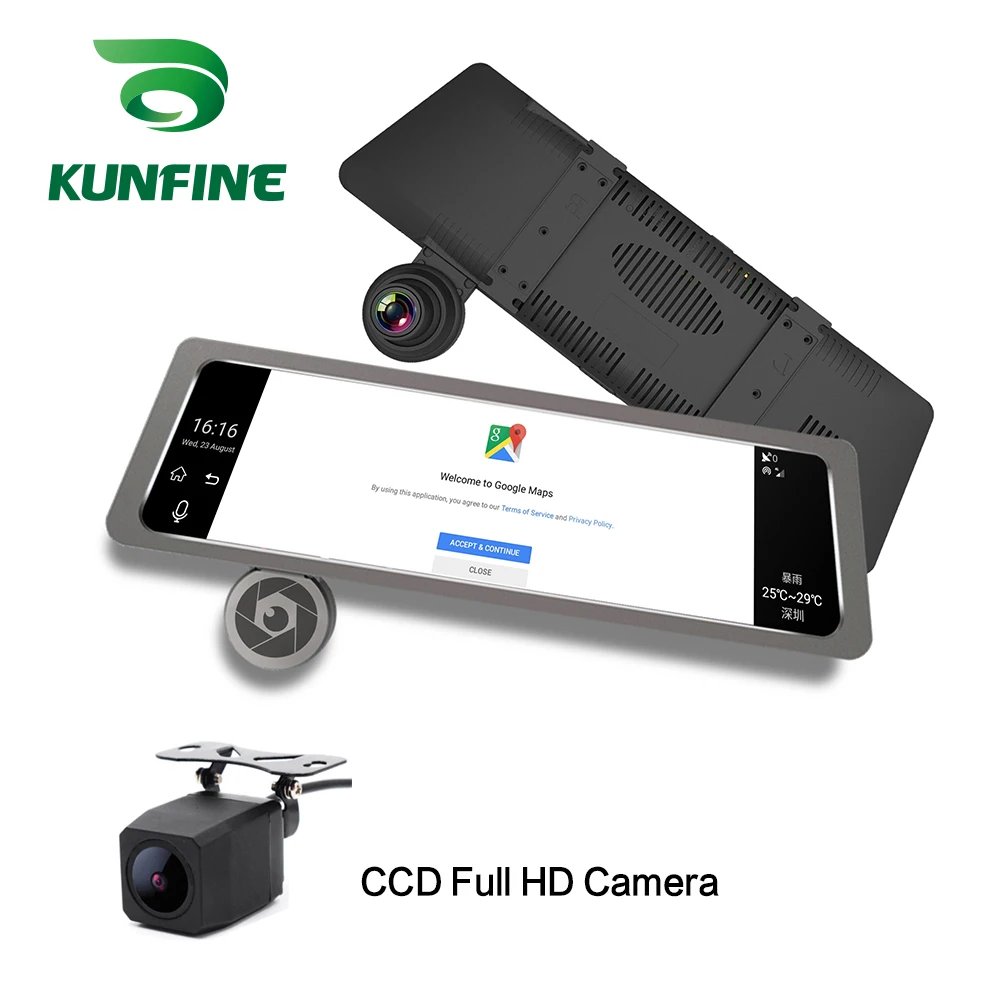 KUNFINE 10 &quotAndroid GPS Navi видеорегистратор Автомобильный зеркальный две камеры Запись