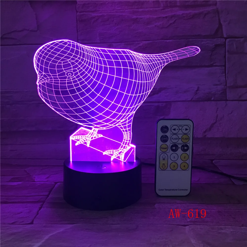 Bird Night Light 3D Touch Switch Remote Control Acrylic Engrave 7 Color Gradient Atmosphere Table Lamp Kids Gifts AW-619 | Лампы и