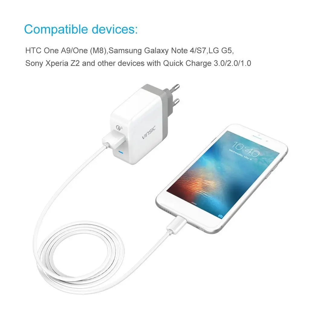 uick Charge 3.0 QC3.0 USB Wall Charger Travel Phone with Type-C Cable For iPhone Sumsung S8+S7 S6 Xiaomi HTC | Мобильные телефоны и