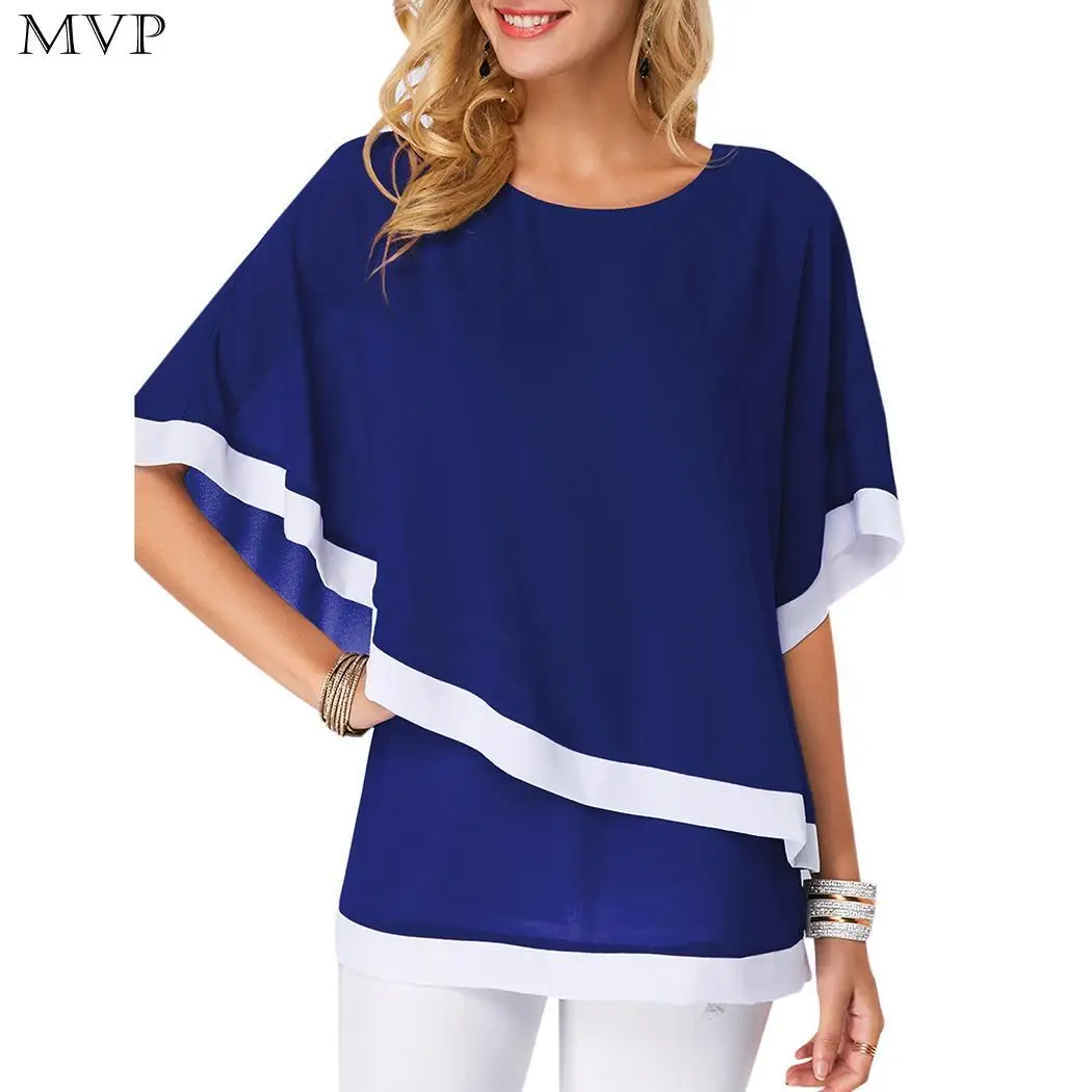 Women Casual Flare Sleeve Irregular Hem Chiffon Blouse Tops Shirt Street Outdoor etc Spring Summer Autumn Stripe |