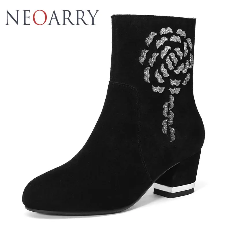 Neoarry Plus Size Ankle Boots For Women Thick High Heels Female Zipper Shoes Woman Crystal Short Boot Casual Ladies Footwear | Обувь