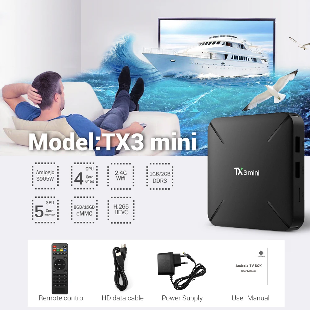 ТВ бокс TX3 Мини Смарт Android 7 1 Amlogic S905W четырехъядерный H.265 ГБ/8 ГБ 2 ГБ/16 DLNA WiFi LAN HD