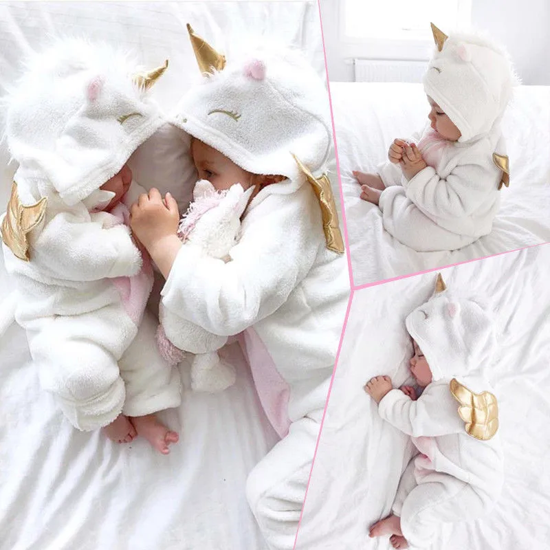 

Fashion Cute Baby Boy Girl Winter Spring Warm Infant 3D Unicorn Zipper Hooded Romper Jumpsuit Clothes Outfit