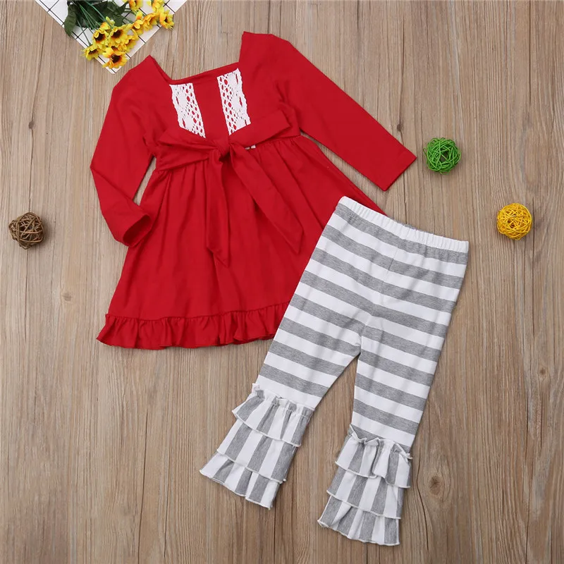 1-5y Fashion Baby Girls Xmas Clothing sets for Kids cotton Long Sleeve Tops Dress+Striped Pants bebe girl Outfits Clothes set | Детская