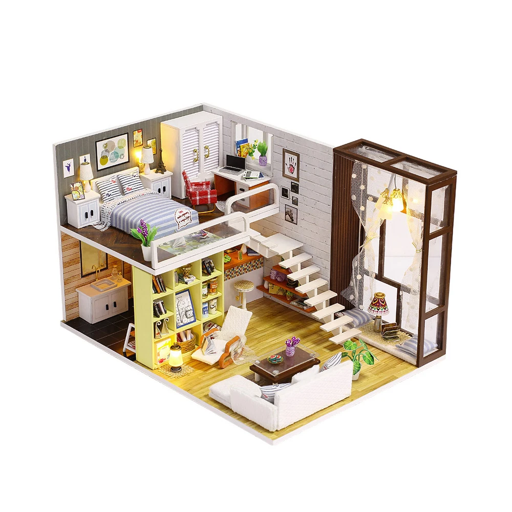 

Miniature Doll House Super Mini Size Model Building Kits Wooden Furniture Kits Toys DIY Dollhouse Girl Bedroom