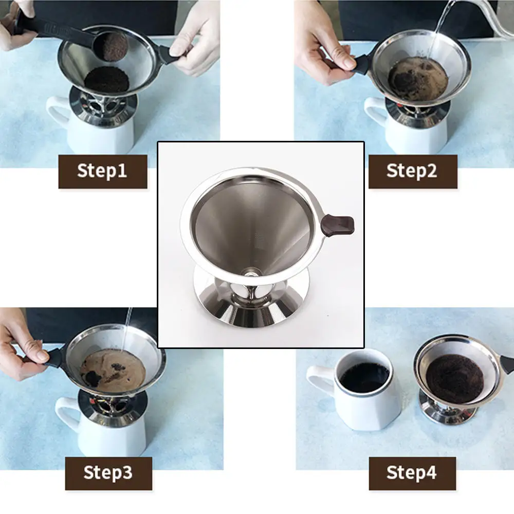 

Reusable Coffee Filter Stainless Steel Brew Drip Coffee Filters Funnel Metal Mesh Coffee Tea Filter Cup Basket Tools