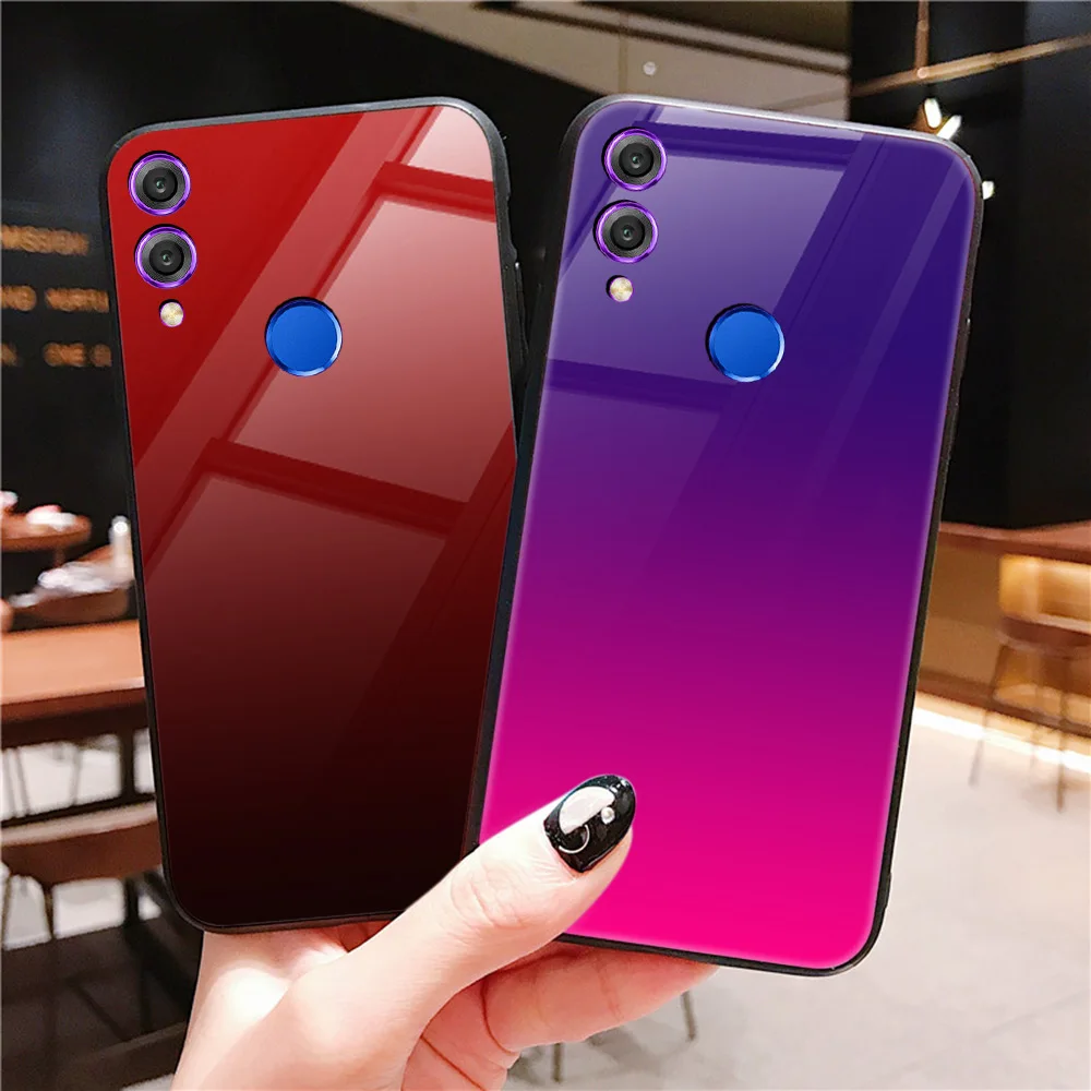 Градиентный стеклянный чехол для Huawei Honor 8X 9 Lite 10 цветов телефона P20 P Smart Plus Nova 3i