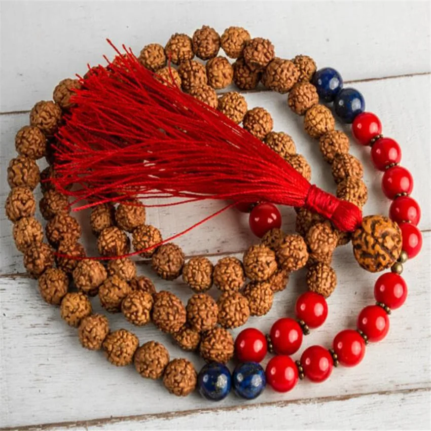 8 мм красное ожерелье Rudraksha Необычные Чаки медитация Исцеление благословение