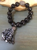 pave beads shabby chic stretch bracelet faceted agates small snowflake stone beads boho bracelet
