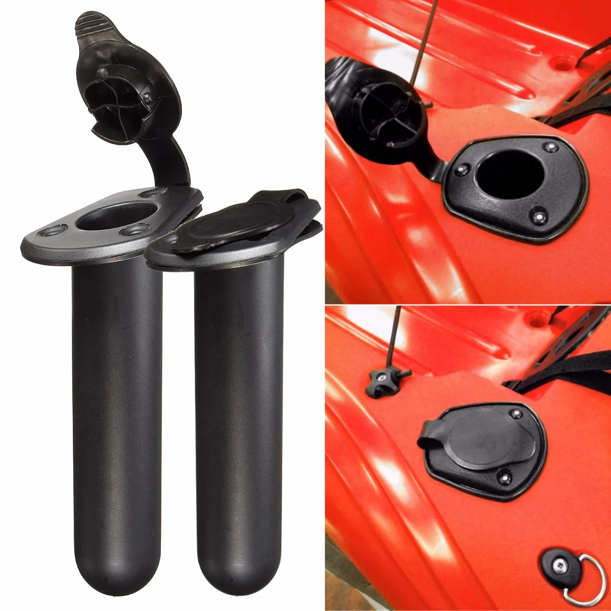 

2Pcs/Set Black Plastic Flush Mount Fishing Rod Holder Cap Gasket Kayak Boat Canoe Tackle Boat Accessories Marine Parts Kit