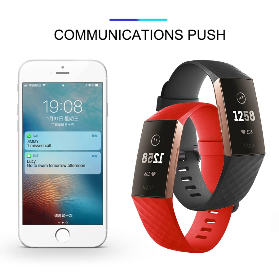 Прочный ремешок для часов Fitbit Charge 3 аксессуары браслета силиконовый Bit
