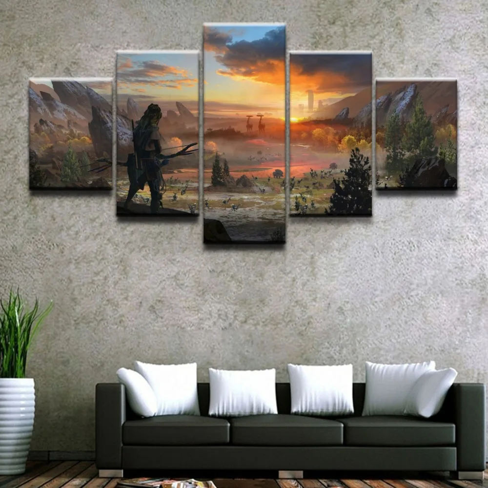 

5 Panel Aloy Horizon Zero Dawn Picture Canvas Painting Home Decorative Modern Printed Painting Wall Art For Living Room Decor