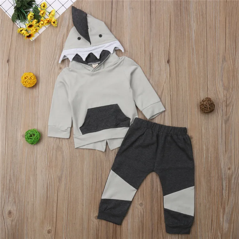 Emmababy Little Shark Fashion Children Boy 3D Hooded Long Sleeve Tops Pant 2PCS Outwear Autumn Winter Clothes |