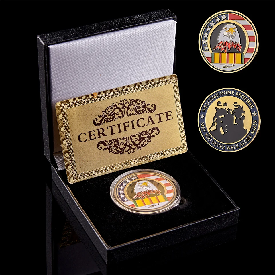 

Коллекция 2019 года, США, Золотой/Серебряный сувенир, возвращаемый домой, военный жетон, монета с роскошной черной коробкой