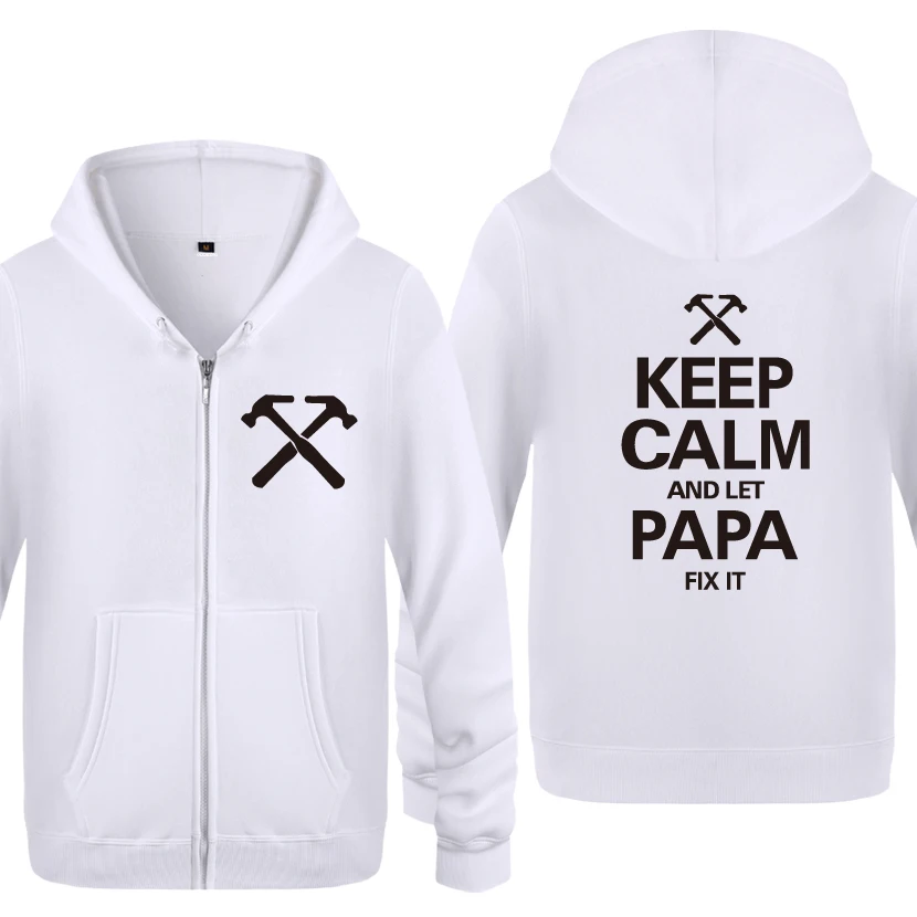 

Свитшот мужской флисовый на молнии, с капюшоном и надписью «Keep Calm And Let Papa Fix It - Farthers Day Gift»