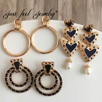 just feel za round heart long drop earrings for women girl boho gold color vintage maxi dangle statement earring fashion jewelry