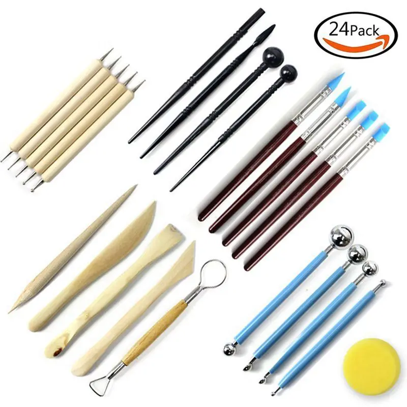 24pcs Ball Stylus Dotting Tools Clay Pottery Modeling Set Carving Rock Painting Kit for Sculpture | Дом и сад
