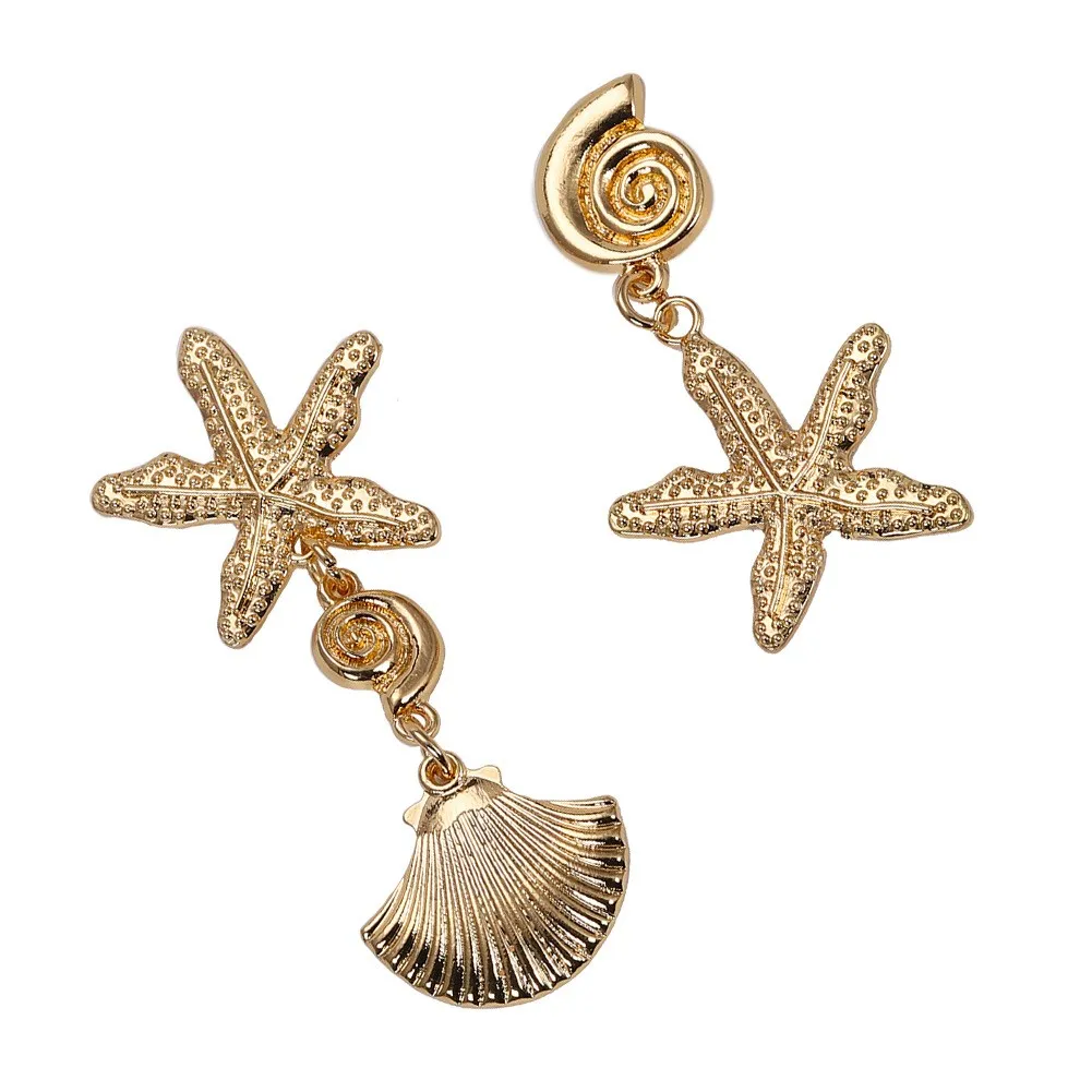 Fashion Women Gold Starfish Conch Big Circle Drop Earrings High Quality Bohemian Style Shell Dangle | Украшения и аксессуары