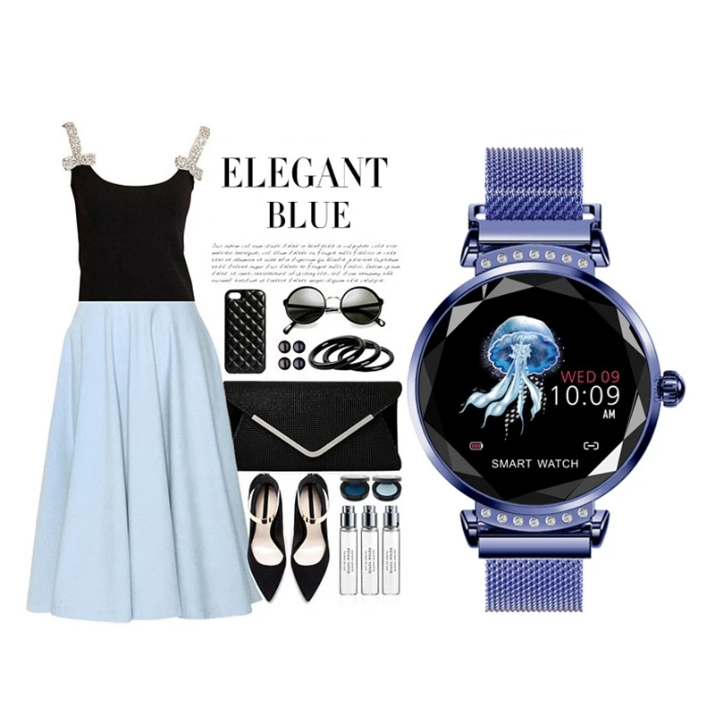 Женские Смарт часы H2 3D стекло со стразами пульсометр кровяное давление сон