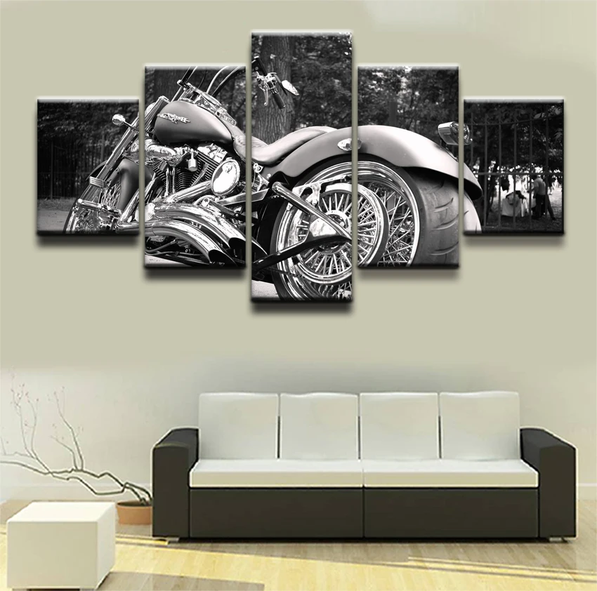 5 Pieces Personality Motorcycle Poster Painting Modern Print Home Decor Wall Art Framework Modular Picture Canvas Artwork | Дом и сад