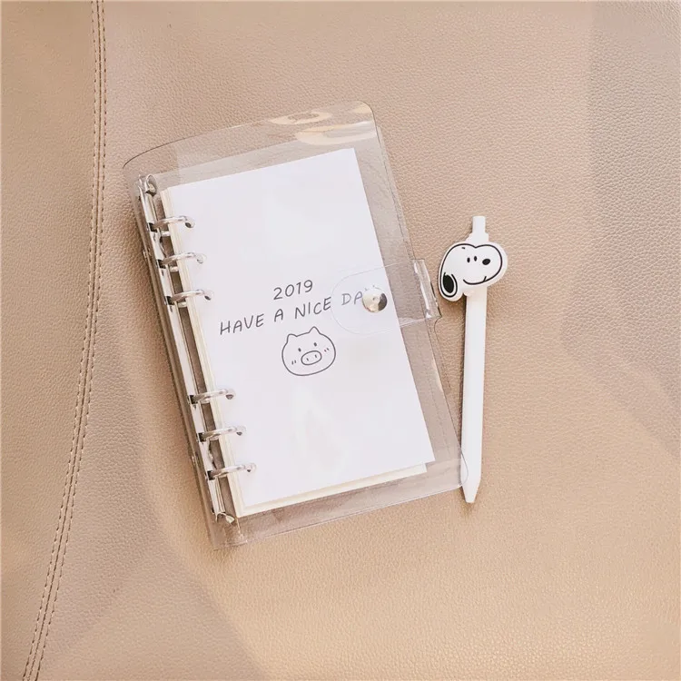 Ins Simple Super Cute Pig Hand Account Book A6 Loose-leaf Removable Grid Square Hand-book Planner Notebook For Girl Stationery | Канцтовары