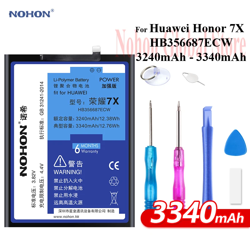 Nohon Аккумулятор для huawei Honor 7X HB356687ECW 3240 3340 мАч литий полимерный аккумулятор